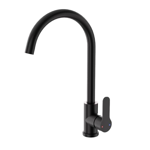 DETBOM Grifo de Cocina Negro de Alta Presión de Acero Inoxidable, Grifos cocina Fregadero Cepillado Giratorio 360°, Grifo de Fregadero Monomando, Grifo de Cocina con Caño de Altura 257mm-Negro