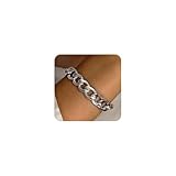 LANE WOODS Chunky Gold Bracelet for Women 14k Gold Plated Diamond-Cut Cuban Chain Link Bracelet for Men Classic Jewelry (Silver)