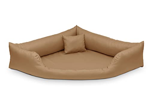 Juelle Hundebett aus Kunstleder, Eckbett für mittlere und große Hunde, flauschiges Hundekissen, Sofa Gabi M-XXL (L - 100x100x22 cm), BLAUT
