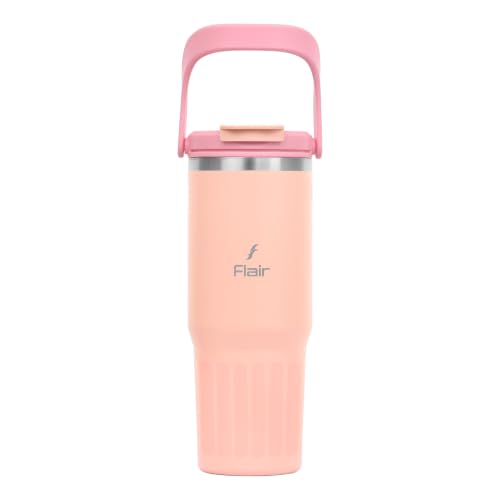 Image of FLAIR Vibe Vacuum Insulated Tumbler 750 ml Peach| 2-in-1 Lid (Straw & Sip) | 304 Stainless Steel | Leak-Proof Travel Mug with Handle | Hot & Cold | BPA-Free