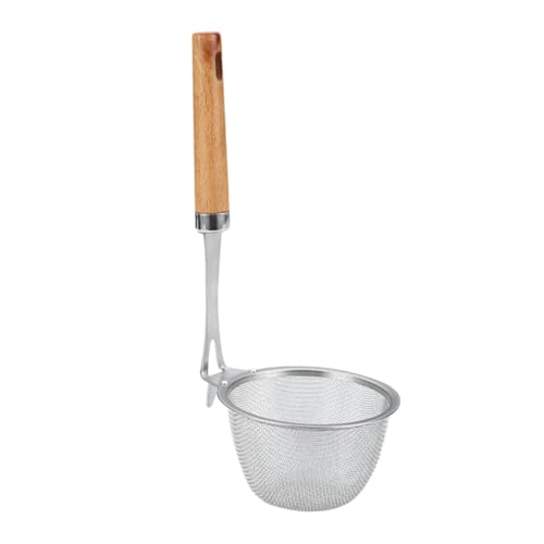 Frcolor ステンレス製木柄麺ざる 茹でザル ハンギング対応 省スペース収納可能 業務用パスタストレーナー 耐久性調理用こし器