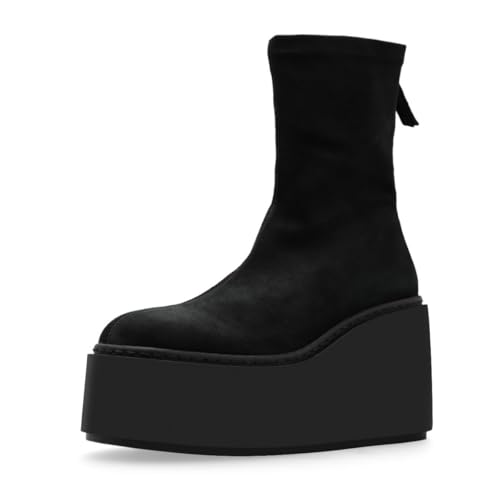 Women's Stretchy Platform Wedge Heel Ankle Boots Closed Toe High Heel Back Zippers Booties Daily Working Office Shoe Size 4-16 US