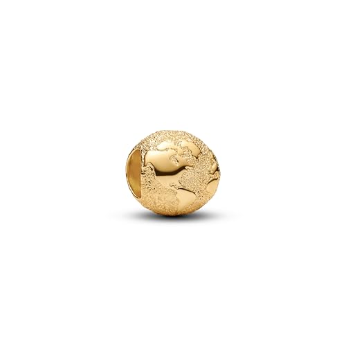 PANDORA Moments 764529C00   Mini dije de globo terráqueo estructurado con aleación de metal chapado en oro de 14 quilates compatible con Moments
