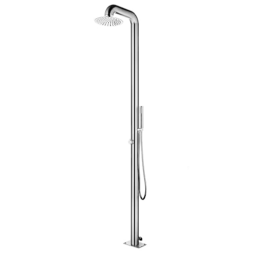 Willood Gartendusche 225 cm Edelstahl Chrom-Zinkknopf Handbrause Pooldusche Campingdusche Außendusche Camping Pool Außen Dusche Regendusche
