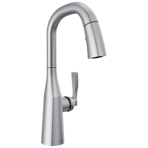 Delta Faucet Stryke Bar Faucet Brushed Nickel, Bar Sink Faucet Single Hole, Wet Bar Faucets with Pull Down Sprayer, Prep Sink Faucet, Faucet for Bar Sink, Lumicoat Arctic Stainless 9976-AR-DST -  Delta Faucet Company, 9976-AR-PR-DST
