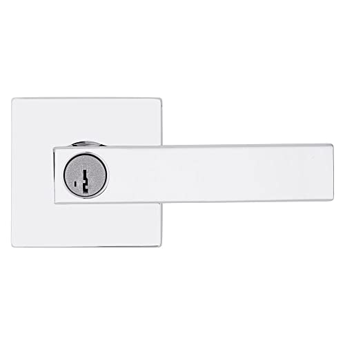 Image of Kwikset Singapore Entry Door Handle with Lock and Key, Secure Keyed Reversible Lever Exterior, Doorlock, For Front Entrance and Bedrooms, Polished Chrome, Pick Resistant Smartkey Rekey Security
