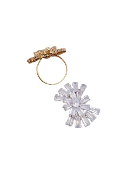 PIPALIYA Elegant Flower Design Adjustable Finger Ring for Women & Girls | Gold-Tone Fashion Jewelry with Sparkling White American Diamond Stones