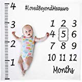 Monthly Milestone Blanket for Baby Boy Girl | Photography Backdrop Photo Prop with Hashtag #LovedBeyondMeasure | Large 50 inch x 50 inch | Soft 100% Organic Muslin Cotton Fabric | Baby Shower Gift