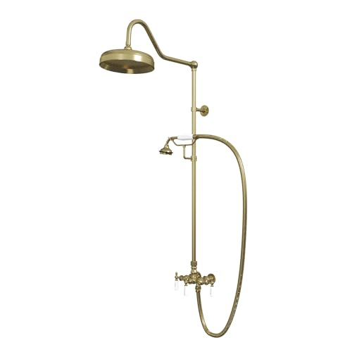Image of Abbey 10 x 34 1 /2 Shower Faucet Set with Handshower, Brushed Brass