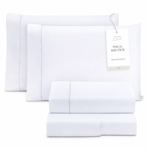 Jogo Lençol Casal Queen Toque Macio 4 Peças Percal 600 Fios Branco