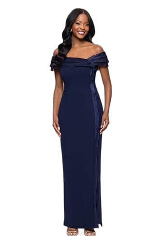 Image of Betsy & Adam Womens Floor-Length, Sleeveless, Sheer Hem, with Fitted Silhouette and Notched Lapel Neckline