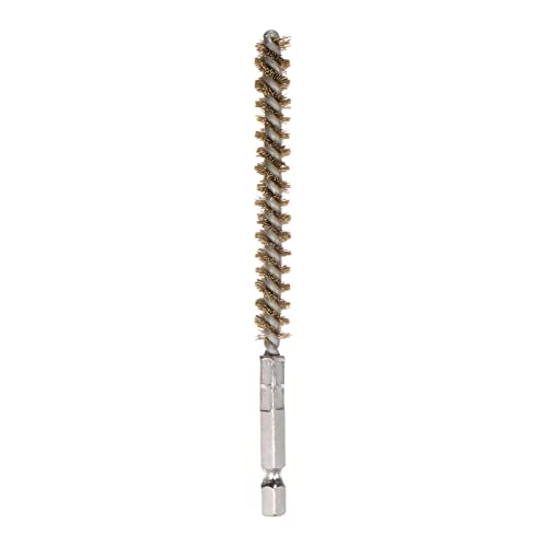 HARFINGTON Brass Bore Brush 8mm Dia Cleaning Wire Brush with Handle 1/4 Inch Hex Shank for Tubes, Ports, Bearings