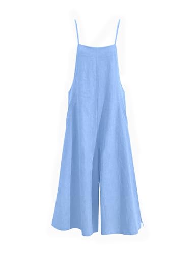 Image of YESNO Women Casual Loose Long Bib Pants Wide Leg Jumpsuits Baggy Cotton Rompers Overalls with Pockets PZZTYP2
