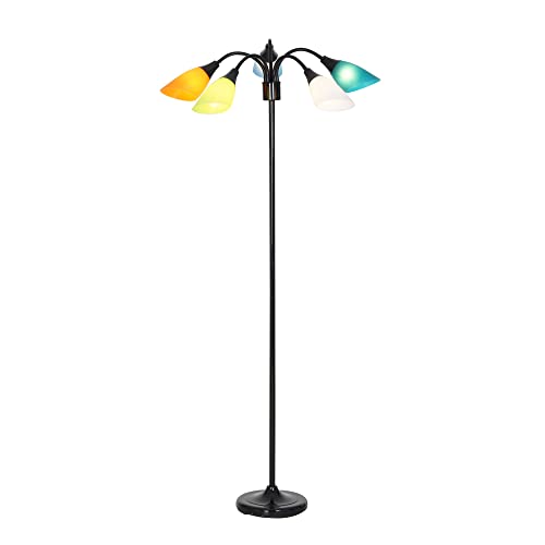 Catalina Lighting Medusa 5 Floor Lamp With Adjustable, Black Base With Colored Shades, 20744-000, 67.5" #TOP7