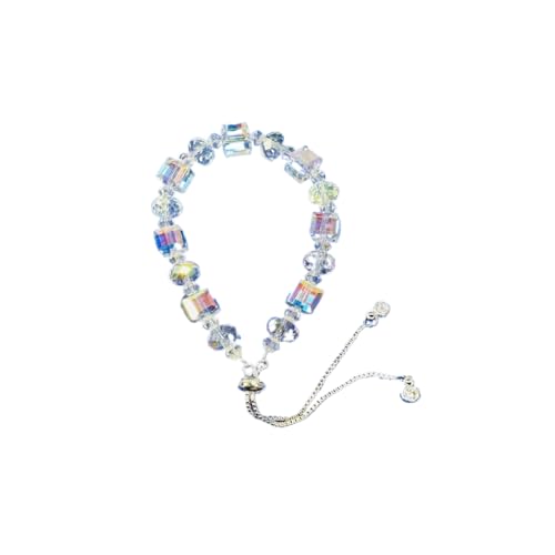 New Designed Iridescent Crystal Beaded Bracelet with Dangling Charms And Women's Gifts.The Sugar Austrian Crstal Bracelet is a Delicate Gorgeous Bracelet for Lady With Adjustable Elasticity (8mm Square White AB)