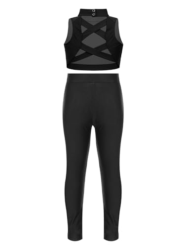 Hedmy Girls 2 Piece Sport Dance Outfit Mock Neck Crop Tank Top with Athletic Leggings Set Gymnastics Tracksuit2