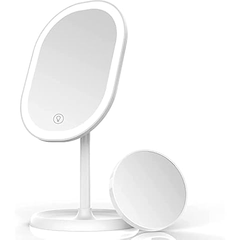 Aidodo Makeup Mirror with LED Lights, Portable and USB Rechargeable Professional Makeup Mirror, Touch Screen Switch, 180 Degree Rotation for Bedroom Makeup Shaving and Travel Cover