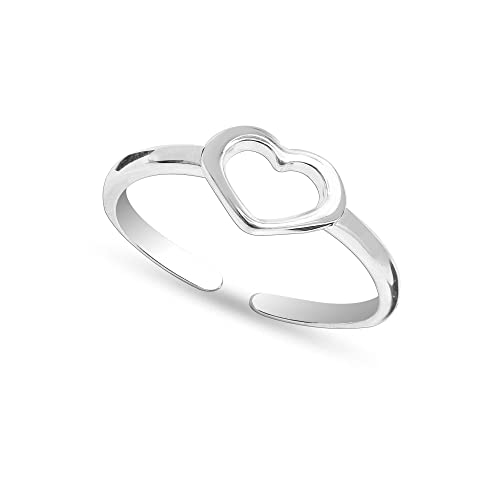 Lecalla 925 Sterling Silver Open Heart Band Ring Adjustable Toe Rings For Women #TOP22