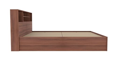 WoodExpress Engineered Wood King Size Bed with Box & Headboard Storage – Modern Wooden Cot for Bedroom Furniture – Durable King Bed Frame, Walnut Finish, 220x191x100 CM