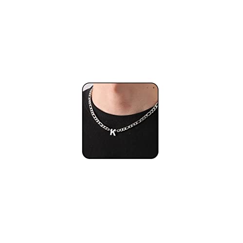 GLITTO Initial K Necklace for Men Boys Teen Teenage Teenager Kids Stainless Steel Letter K Pendant Figaro Chain Jewelry Valentines Day Gifts Male Him Boyfriends Silver