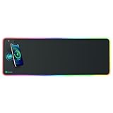 i-rocks Premium Extra Long RGB Gaming Mouse Pad 10W Wireless FAST Charger Compatible with Qi Devices Samsung Galaxy, iPhone, AirPods & Pro, 10 Color Effects LED Backlit, Non-Slip Rubber Base 35.4"x12"