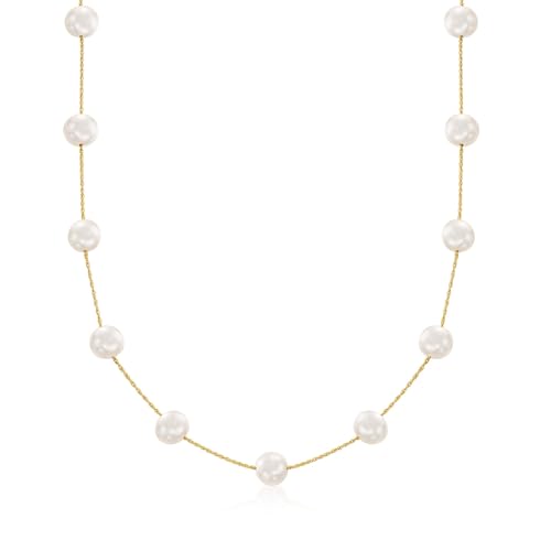 Ross-Simons 7-7.5mm Cultured Pearl Station Necklace in 14kt Yellow Gold