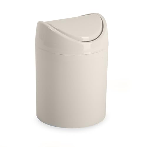 CABLEPELADO Papelera basculante plástico para mesa, Mini Basurero de Mesa, Cubo de Basura para Escritorio, Papelera de Oficina Pequeña, Papelera de Plástico con Tapa Basculante, 1.4 Litros, Beige