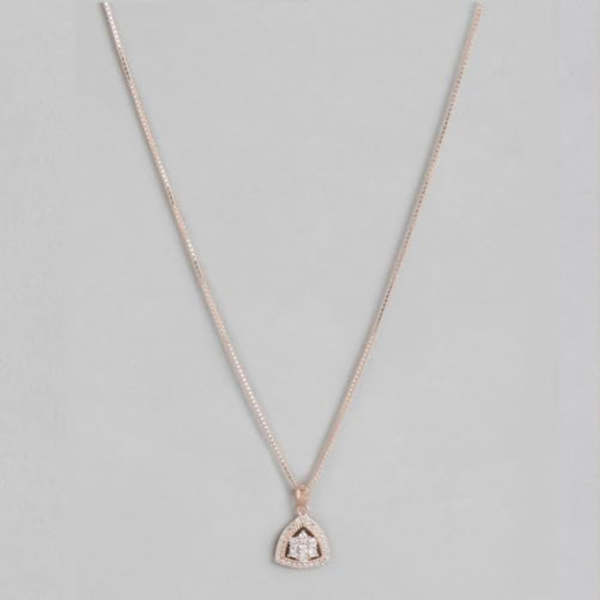 Women's 925 Sterling Silver Triangular Cubic Zirconia Pendant Chain, Rose Plated