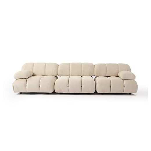 Decorific NYC Bellini Sofa, Mid-Century Modern Sofa, White/Ivory, Velvet, 3 Seat