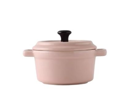 Ceramic Baking Bowl Cuenco de cerámica for desayuno, moldes for ramequines con tapa, aptos for horno, for crème brûlée, minicazuela, soufflé, tapa y asa for sopa de cebolla, 220 ml(Pink)