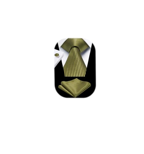 Image of Enlision Mens Ties Stripe Tie and Pocket Square Set Classic Formal Woven Neckties Handkerchief Cufflinks Wedding