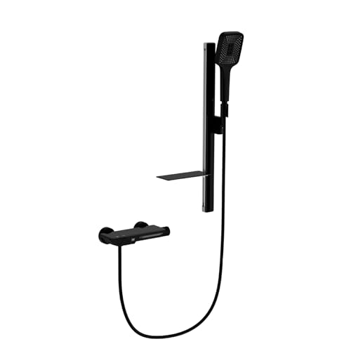 XJTNLB Grifo Ducha Pared Negro Grifo de Ducha y Bañera Monomando con Estante Grifos Duchas de Baño