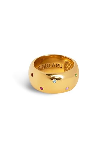 Miniatura 8 de SINGULARU - Anillo Curve Rainbow. Latón con Acabado Baño en Oro de 18 Kt. Joyas para Mujer. Talla 12