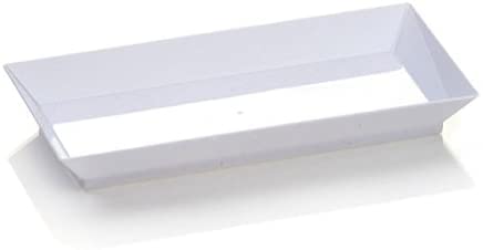 zappy 200 ct 2.5"" x 5"" Elegant Petite Mini Rectangle Tray Appetizer Dessert Plates - Disposable Hard Plastic Miniature Tasting Sushi Trays Sample Dish Party Plates White
