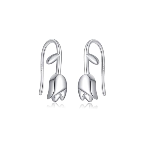 Reffeer Solid 925 Sterling Silver Flower Crawler Cuff Earrings Wraps for Women Teens Tulip Flower Wrap Earrings