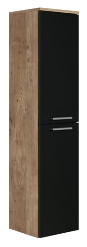 Badplaats B.V. Armoire de Rangement de Saturnus Hauteur 130cm Chene chataignier avec Noir Mat - Meuble de Rangement Haut Placard Armoire Colonne
