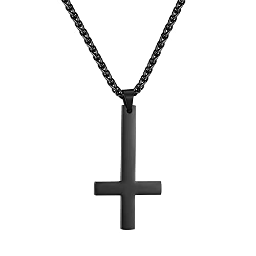 PROSTEEL Satanic Jewelry Upside Down Cross Necklace for Men Women, 316L Stainless Steel/925 Sterling Silver Inverted Cross/Leviathan Cross Pendant, Gothic Occult Necklace 22