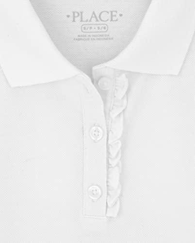 The Children's Place Girls Short Sleeve Ruffle Pique Polo,White 5 Pack,L (10/12)2