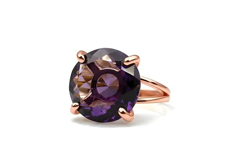 14k Gold Rings for Women - Large Amethyst Jewelry Ring in Rose Gold - Fashion Jewelry for Her - Birthdays, Anniversaries, Prom, Wedding - with Fancy Box Included