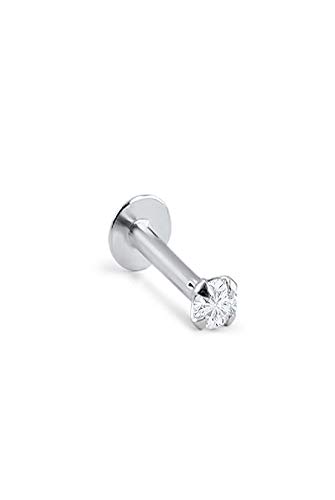 Nose Ring Bling 14k White Gold Threadless Push Pin Labret Nose Ring Stud 1/4 inch 6mm Post 2mm Clear CZ 18G (F5653-2mm-WG-18G-1/4)
