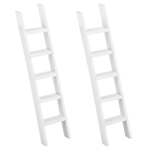 Ahandmaker 2 Pcs Mini Wood Mini House Ladder 5 X 1.2 Inch Miniature Minihouse Decoration Accessories Unfinished Wooden Miniature Ladder For Landscape, Minihouse Decor, White