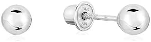 14k White Gold Ball Stud Earrings with Secure Screw-backs (4mm)