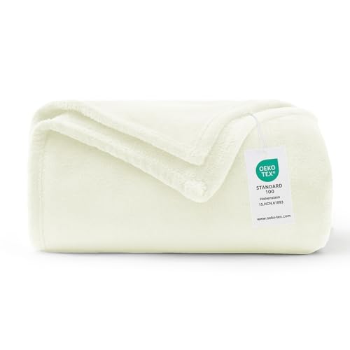 WAVVE Kuscheldecke Flauschig Decke Fleecedecke - Sofadecke Klein Wohndecke Couchdecke, Decke Sofa Weich Creme, Leicht Sofaüberwurf 130x150 cm