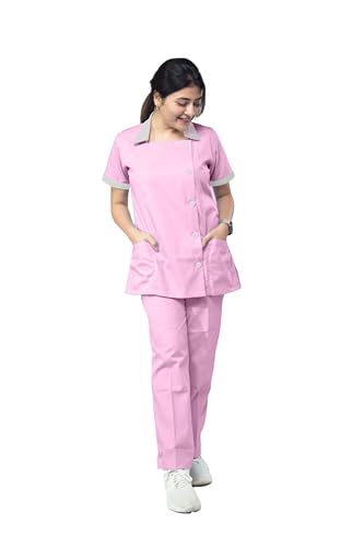 Image of UNIFORM CRAFT Poly Cotton Twill Nurse Uniforms - Ideal for Nurse uniforms for Women | Clinic uniforms for Women | Hospital uniforms for Nurses | Hospital Uniform, NT04 Pink and Grey (XXL)