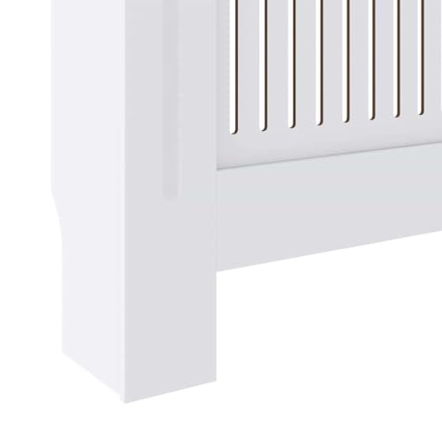 Image of White Radiator Cover 2 pcs Engineered Wood Water Resistant Modern Design with Storage Shelf for Efficient Heat Flow and Easy Maintenance 80.71 x 8.07 x 32.09 in