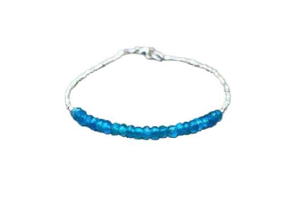 Bracelet apatite bleue 3-4mm et argent 925 cordon ajustable style empilable pour hommes et femmes
