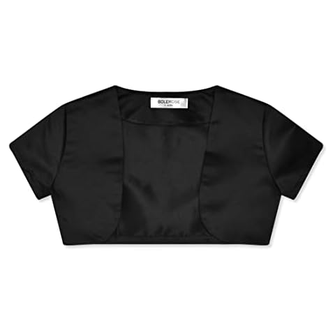 BOLEROSE Girls Satin Short Sleeve Bolero Childrens Kids Shrug (Black, 9-10 Years) Cover