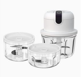 Picadora Electrica Pequeña 3 en 1, SGZIOO Picadora de Carne (100 + 200 + 350 ml), Chopper, Multiprocesador de cocina para cebollas, frutas, frutos secos, carne y ajo — Recargable por USB