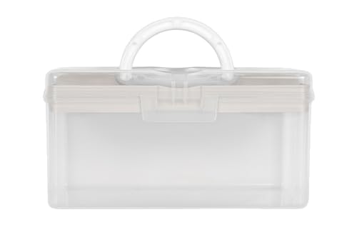 Image of livinbox 9 inch Portable Plastic Toolbox with Handle & Removable Tray, First Aid Carrying Case and Storage Organizer for Art, Craft & Sewing Supplies, Transparent Beige, TB-300-BB