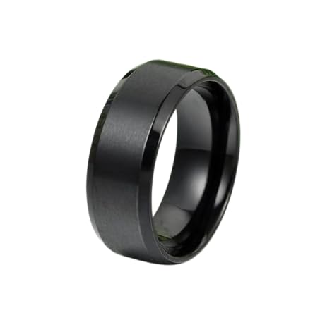 Modern Minimalist Black Tungsten Ring for Men, 8Mm Band Width, Beveled Edge, Comfort Fit Design, Wedding Style-picture-54